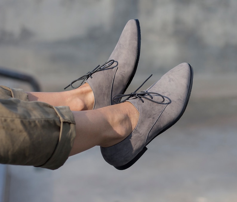 Women Oxford Shoes Gray Oxford Shoes Fine Leather Shoes Etsy