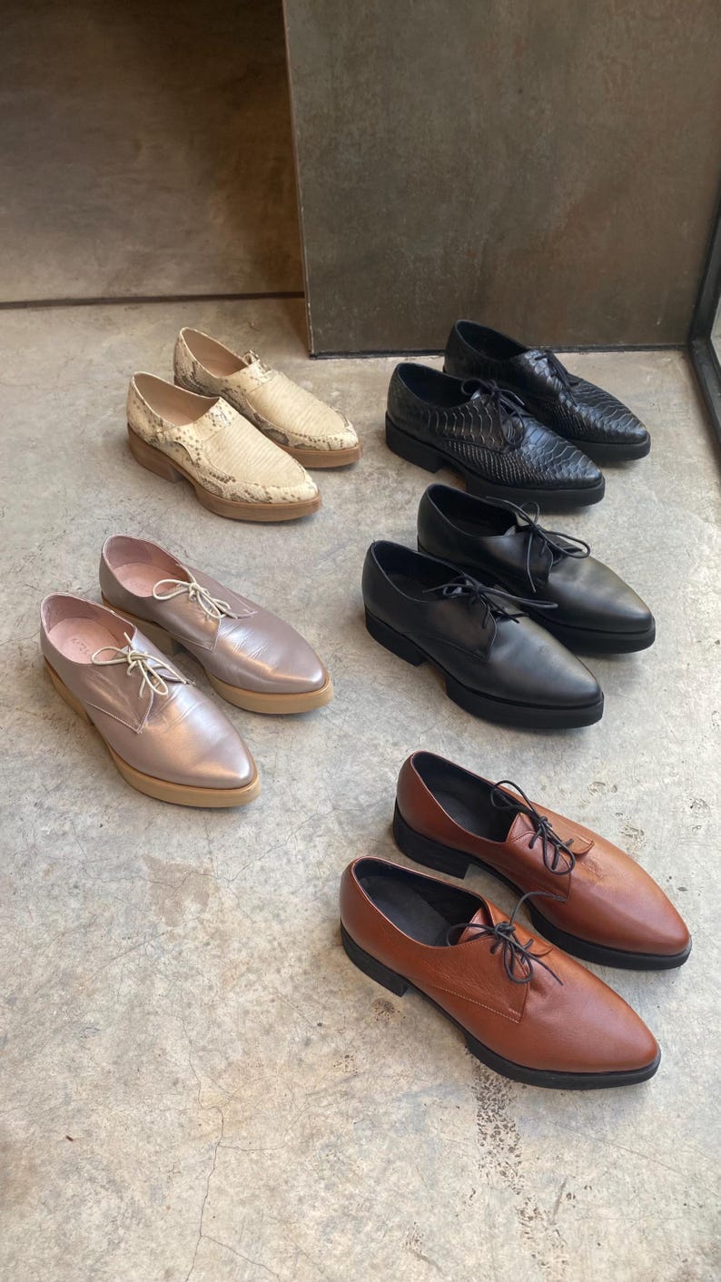 Size 10 1/2 Black Leather Platform Shoes, Heeled Oxfords, Designer