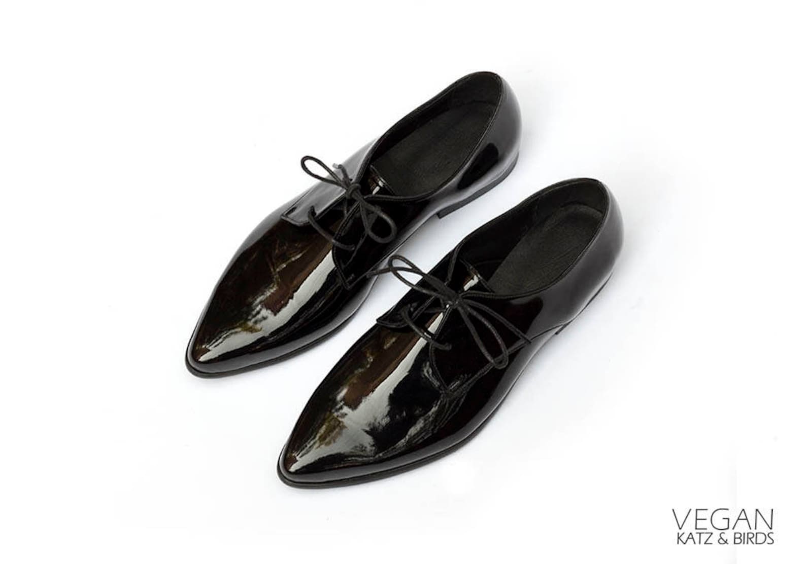 Shiny Black Oxfords Vegan Shoes for Women Stunning Pointed Etsy