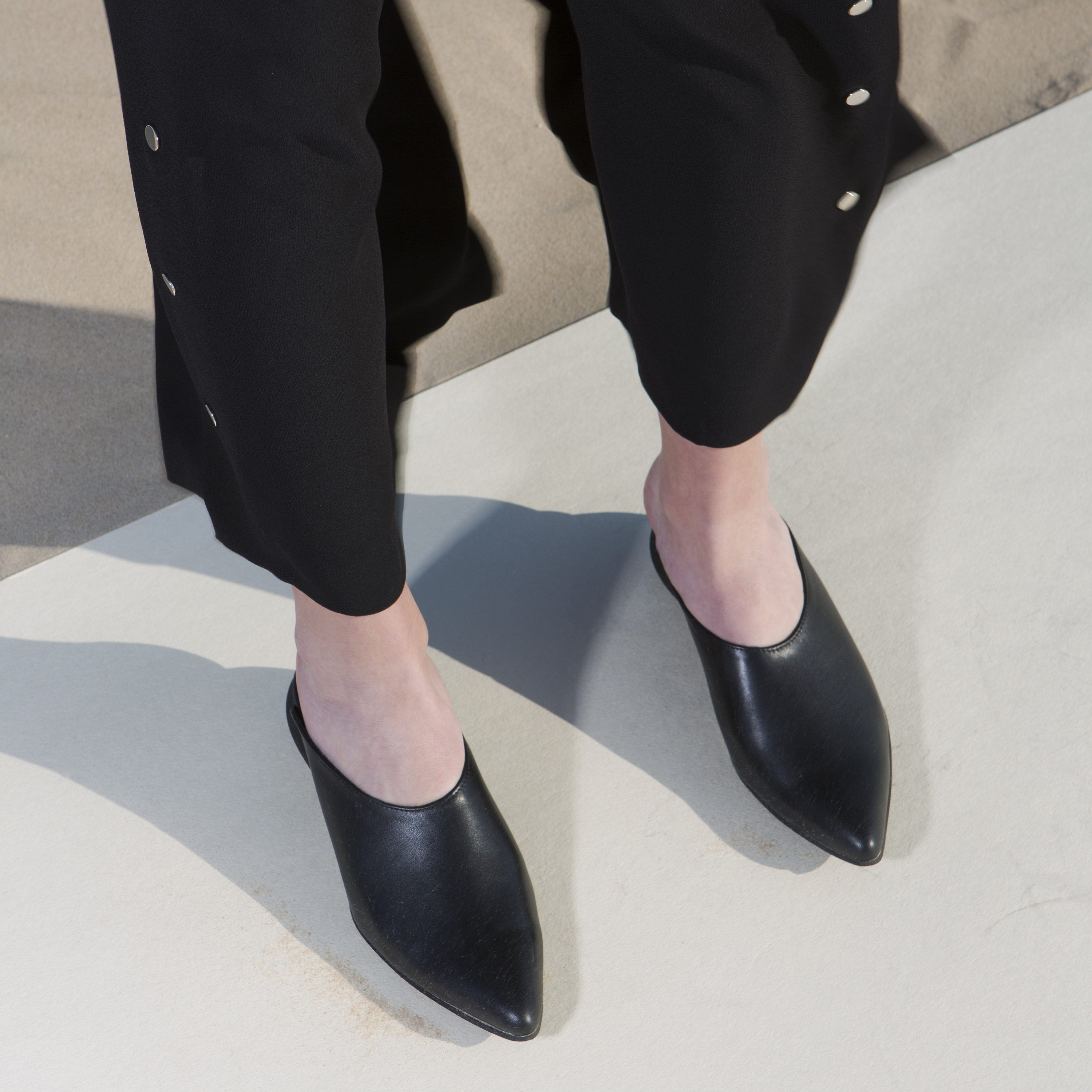 black leather mules with heel