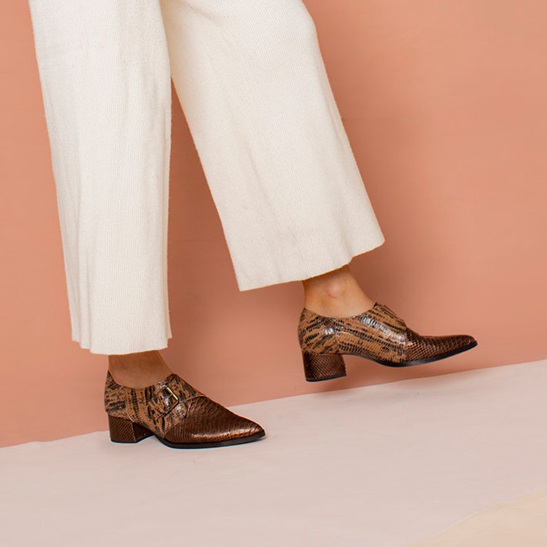 Dark Brown Leather Monk Strap Shoes Women Handmade Shoes Etsy