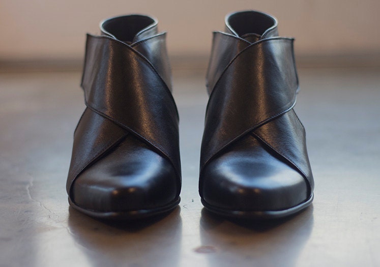black leather ankle booties with heel