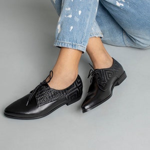 Black Oxfords, Women Oxford Shoes, Lace Up Shoes, Formal Office Shoes, Black Flat Leather Shoes, Casual Oxford Shoes image 2