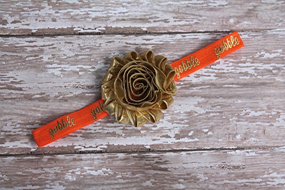 Orange Thanksgiving Headband - gold thanksgiving headbands - gobble gobble headbands - orange thanksgiving headband - orange gold headband Il_570xn