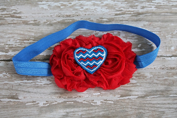 chevron heart headband, 4th of july headband, newborn headband, baby photo prop Il_570xn