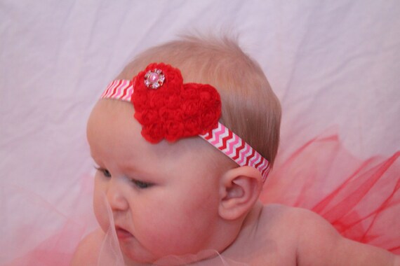 Valentines heart headband - valentines shabby flower headband - baby headband, newborn headband - toddler headband Il_570xn