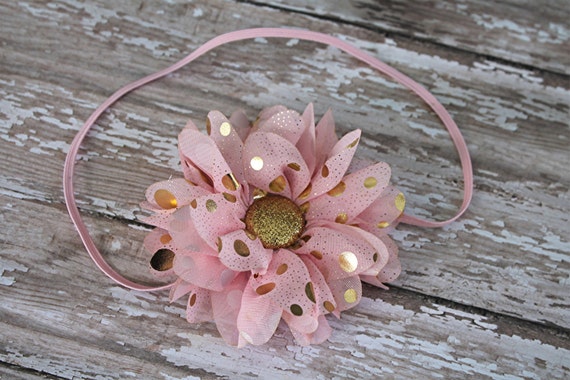 Pink and Gold flower headband - first birthday headband - cake smash headband - newborn headband - toddler headband - photo prop Il_570xn