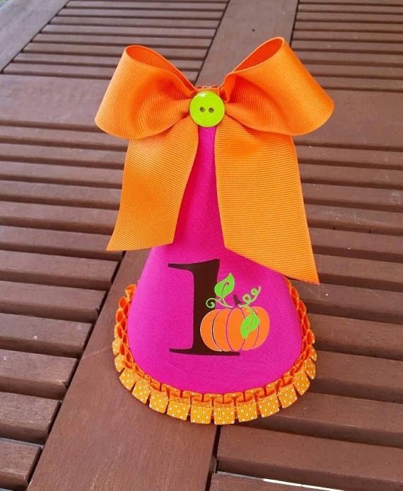Pumpkin birthday party hat - little pumpkin first birthday - pink and orange party hat - girls pumpkin first birthday hat - pumpkin cake Il_570xn