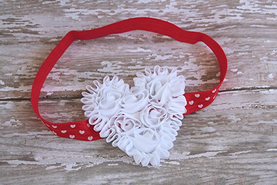 white heart headband, white and red heart headband, newborn headband, toddler headband Il_570xn