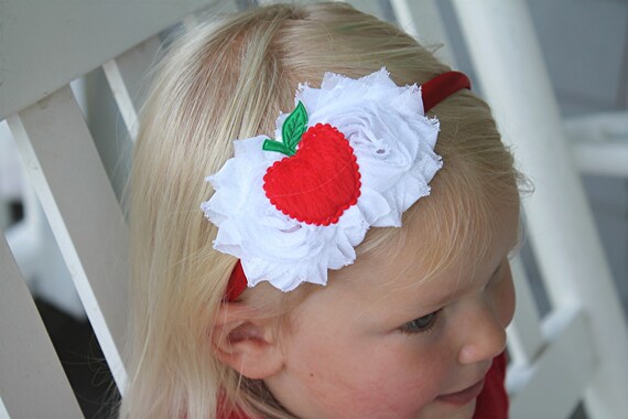 Red apple headband - back to school headband - satin lined headband - girls headband - teacher headband -apple picking headband - fall bow Il_570xn