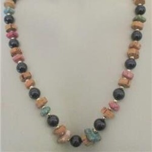 Beaded Necklace Featuring Cork, Glass, Gemstones