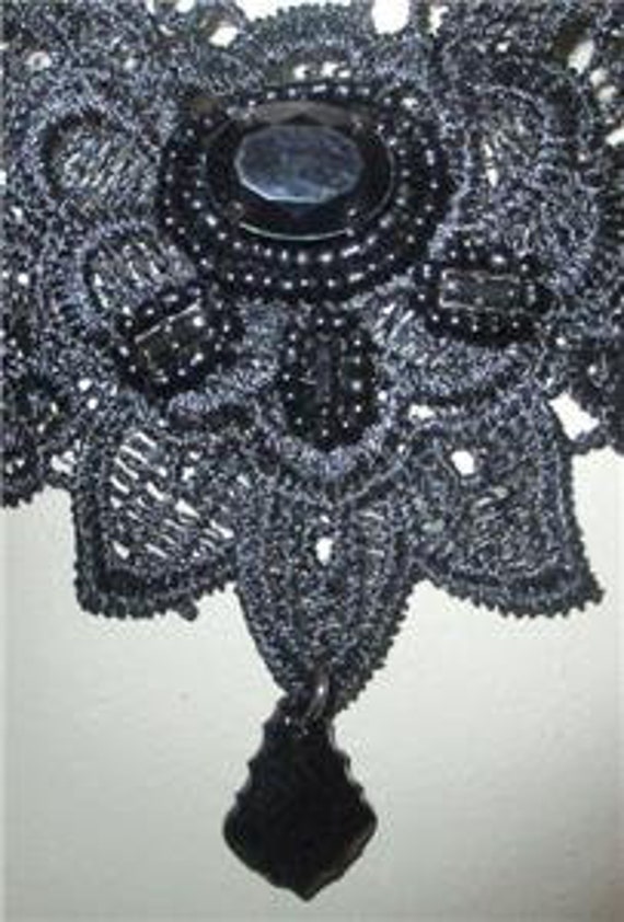 Custom Made Black Lace Necklace with Glass Beaded… - image 2