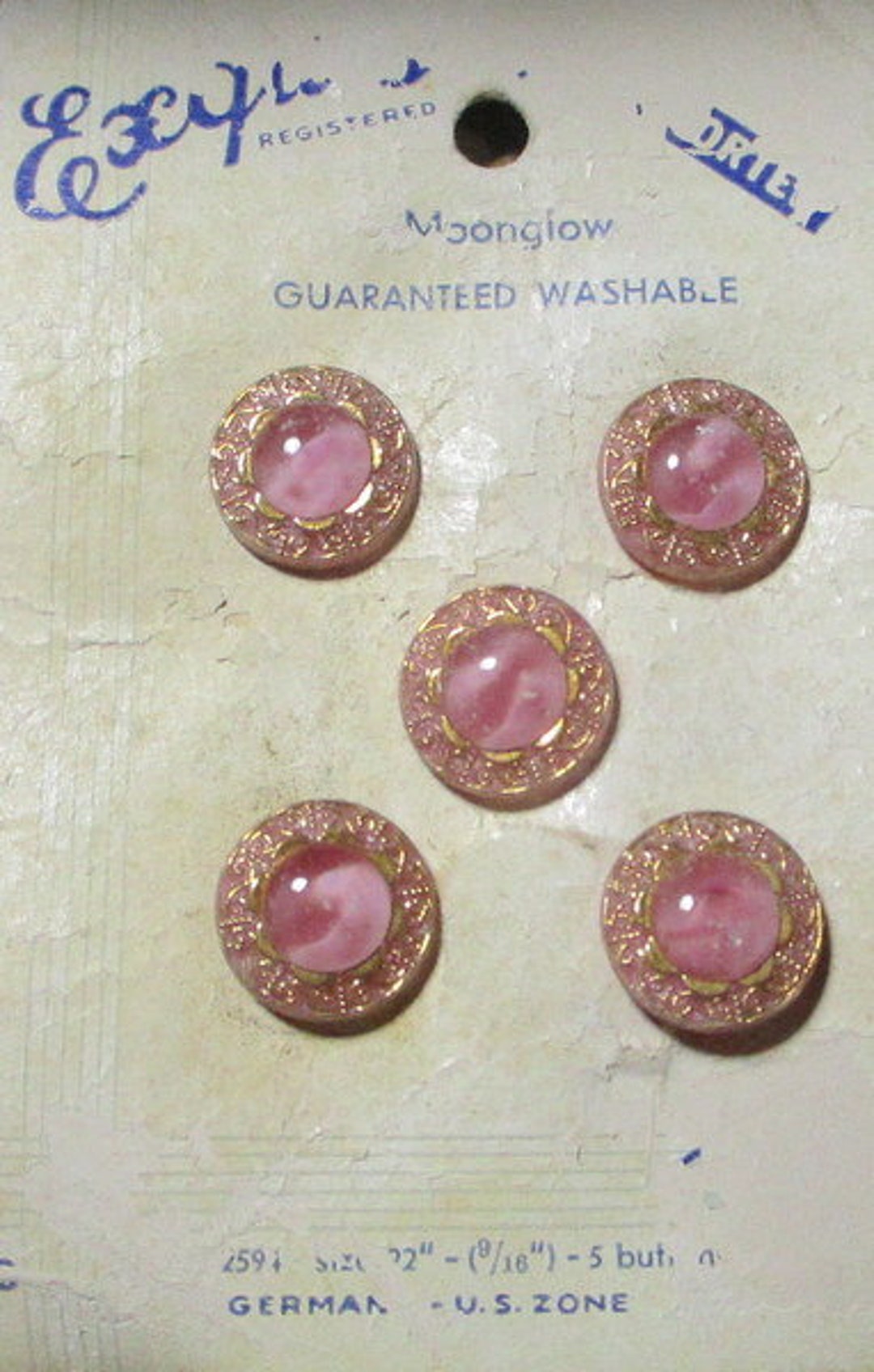 Pink Moonglow Vintage Buttons, Germany US Zone, Glass, 5 Button Card Etsy