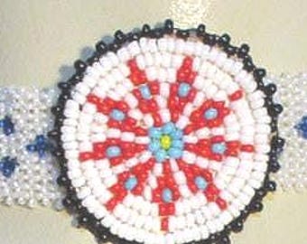 Southwest Design Beaded Necklace, Leather Beaded Center