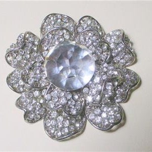 Large Vintage Rhinestone Clip On Brooch, Accessory