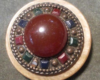 Early Plastic and Glass Button Brooch