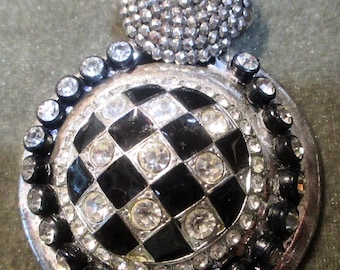 Checker Board Rhinestone Pendant Necklace