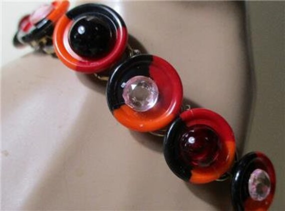 Stunning Art Deco Orange Rhinestone Bracelet Chunky 1940s