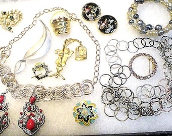 Box Lot of 12 Wearable Vintage Jewelry Accessories