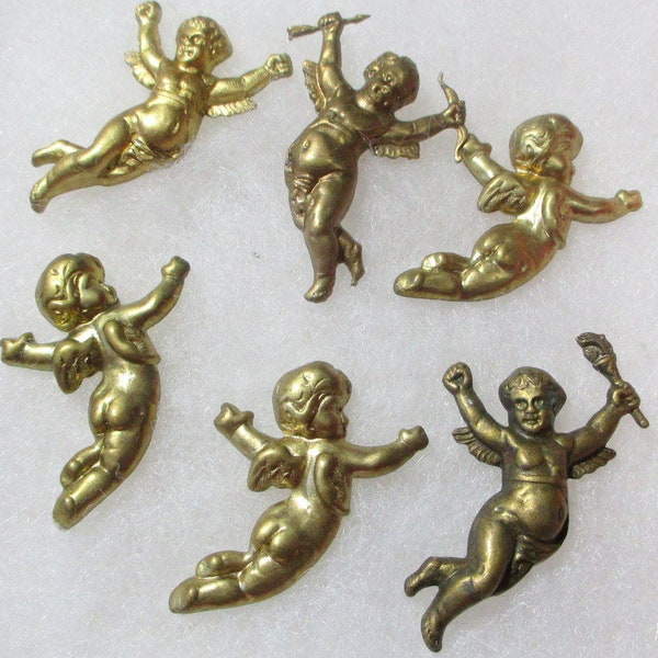 Assorted Lot of 6 Brass Cherub Stampings, Old Stock