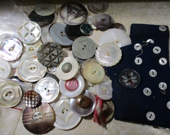 Pearl Buttons Large Lot 75+ Mostly Carved