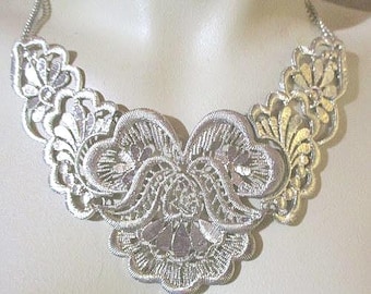 Lacy Look Floral Silver Tone Panel Necklace