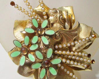 Girl In A Garden, Enamel and Rhinestone Brooch