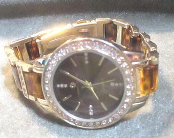Adriene Vittadinii Amber Tones Rhinestone Wrist Watch