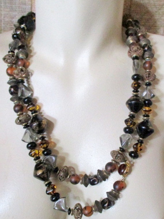 Diva Long Vintage Beaded Necklace Earth 