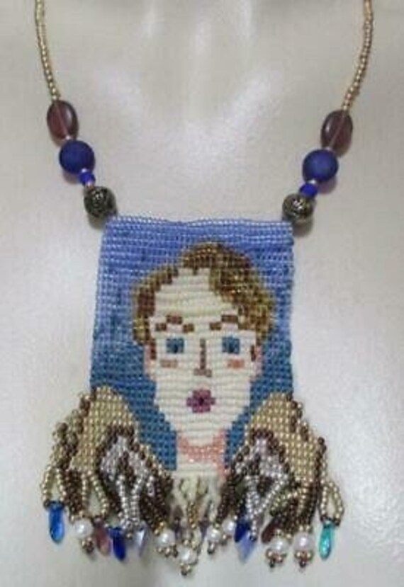 Unique Beaded Portrait Pendant Necklace