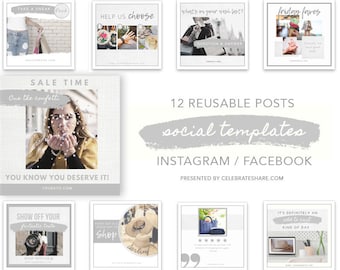 Plantillas de Instagram: plantillas editables de Canva, publicaciones de Facebook/Instagram, plantillas para redes sociales, textura de lino blanco, descarga instantánea