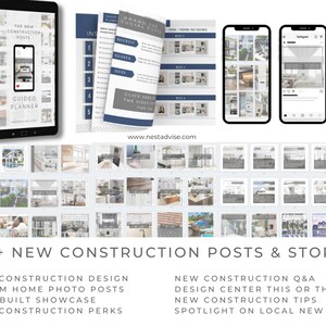 May include: A collage of images showcasing 100+ new construction posts and stories. The images feature various stages of home construction, including interior and exterior shots. The text "100+ NEW CONSTRUCTION POSTS & STORIES" is displayed at the bottom of the collage.