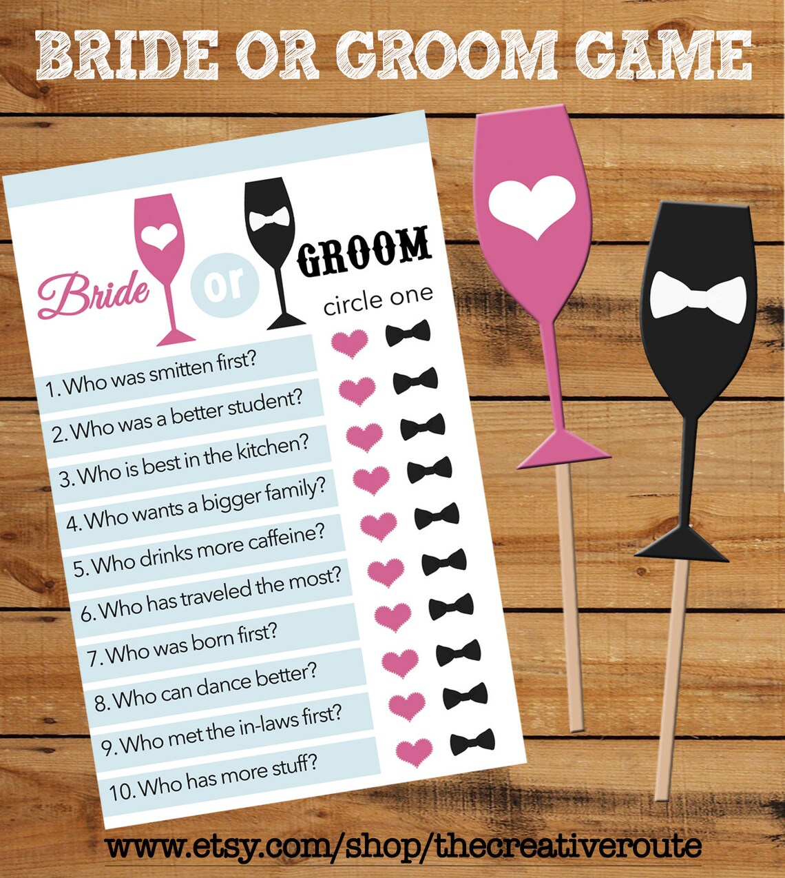 Bride or Groom Printable Game With Matching Props Bridal Etsy