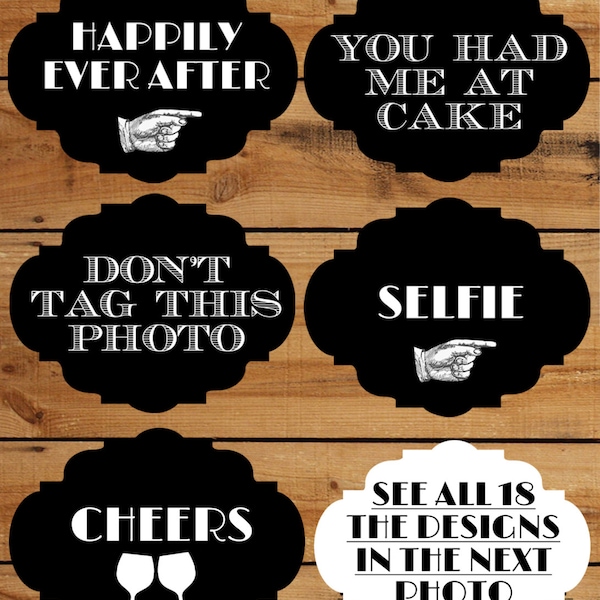 Wedding Photo Booth Props 18 Funny Printable Signs for a DIY wedding photobooth- Fancy retro props in vintage black and white selfie station