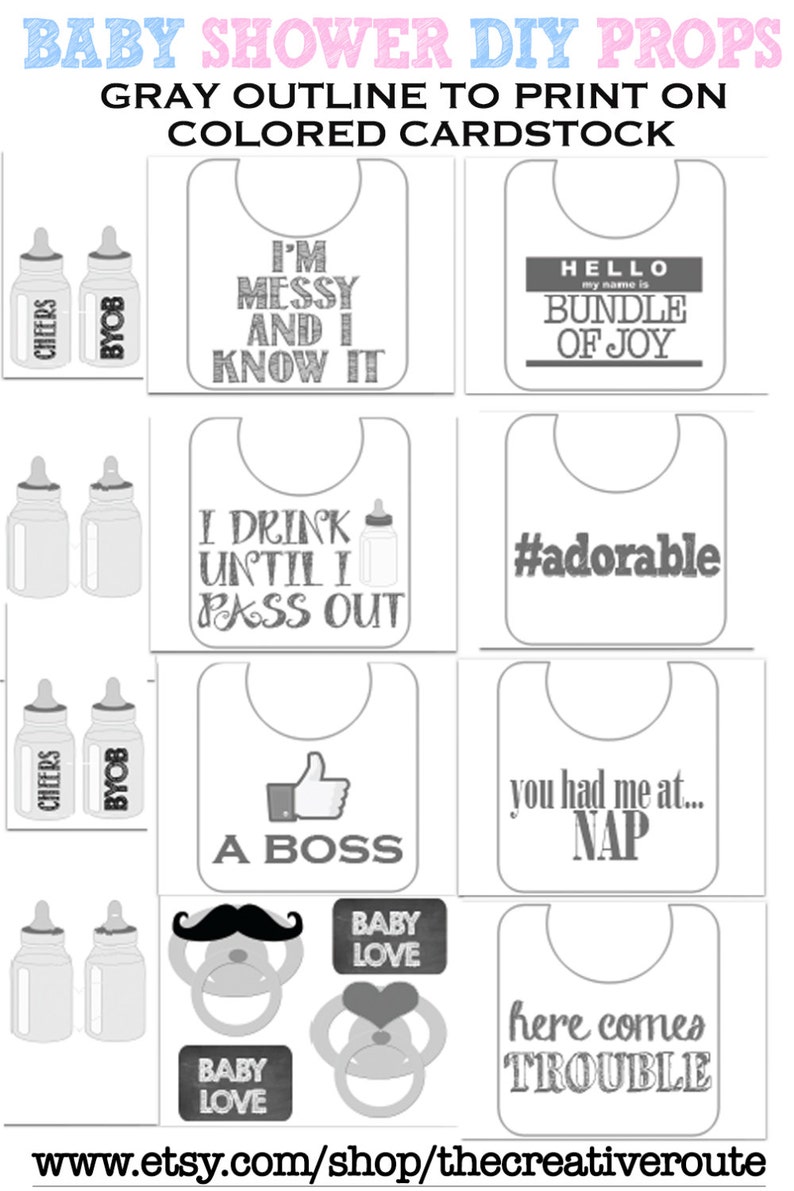 Baby Shower Photo Booth Props Printable Large 8 Page PDF DIY Etsy