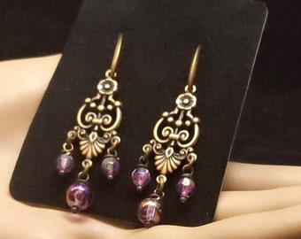 Earrings, Chandelier Earrings, Drop Earrings, Purple Drop Earrings, Victorian Style, Dangle Earrings, Elegant Earrings, Vintage Look