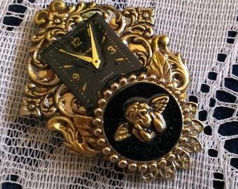 Watch Part Jewelry, Watch Face Pin, Watch Face Brooch, Watch Part Pin, Cherub Pin, Collage Brooch, Victorian Style