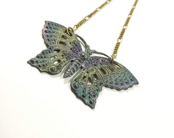 Butterfly Necklace, Moth Necklace, Insect Necklace, Blue Necklace, Purple Necklace, Spring Necklace, Summer Necklace