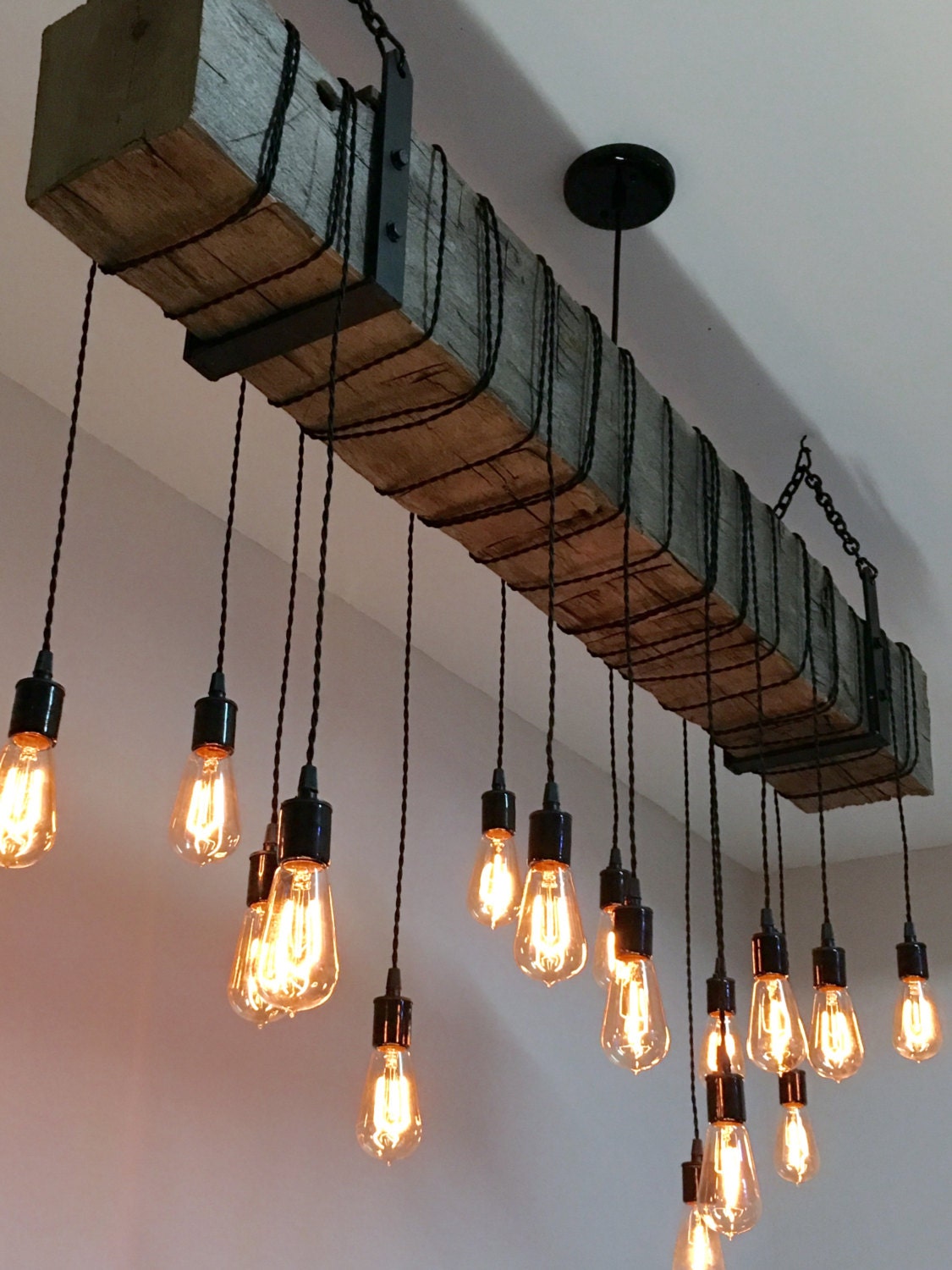 Rustic Chandelier Light Fixture . Reclaimed Wood Beam 72 Long With