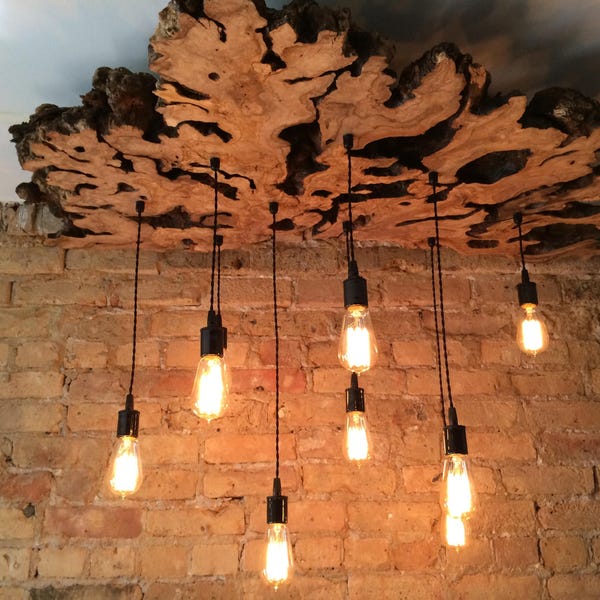 Customized Large Live Edge Slab Light Fixture.  Artistic Chandelier. Modern