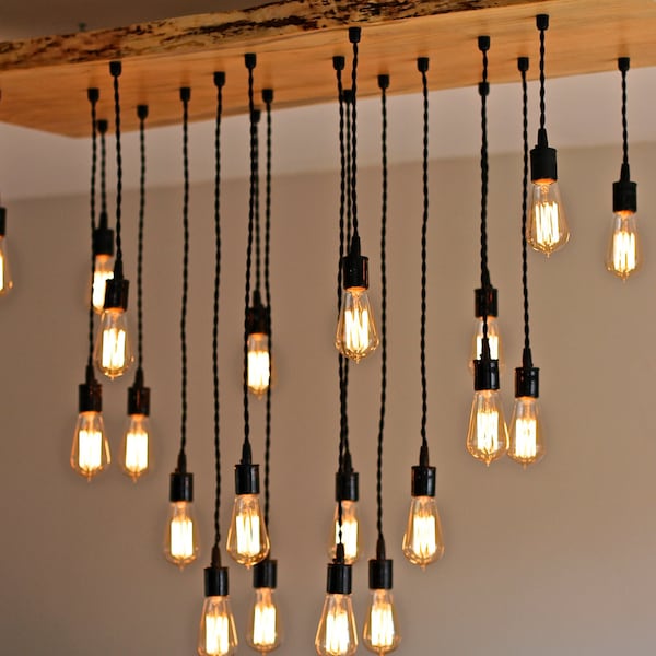 LARGE Live-Edge Maple Chandelier with Edison bulbs. Industrial/ Contemporary/ Rustic