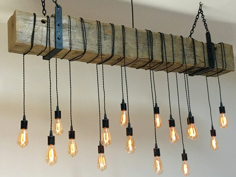 Reclaimed Wood Beam Light Fixture Chandelier With Hanging Image 0