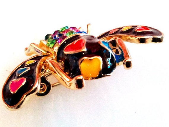 ENAMELED BEE BROOCH! Adorable Figural, Insect, Pi… - image 4