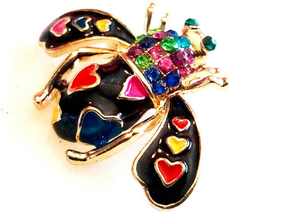 ENAMELED BEE BROOCH! Adorable Figural, Insect, Pi… - image 1