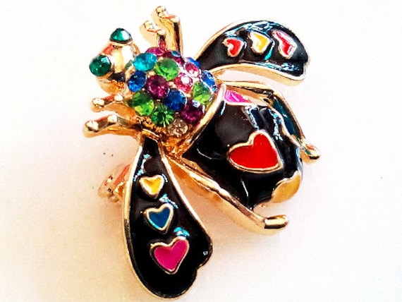 ENAMELED BEE BROOCH! Adorable Figural, Insect, Pi… - image 2