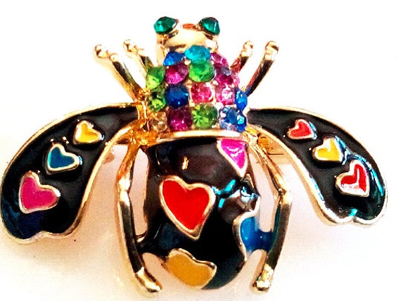 ENAMELED BEE BROOCH! Adorable Figural, Insect, Pi… - image 9