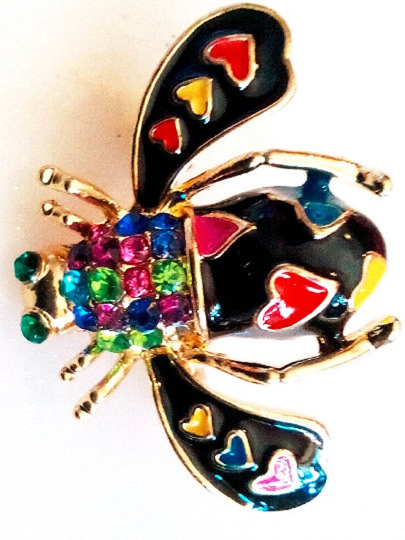 ENAMELED BEE BROOCH! Adorable Figural, Insect, Pi… - image 6