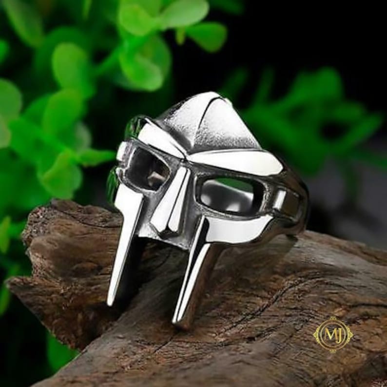 MF Doom Ring Silver Helmet Mask Ring Medieval Ring Viking Biker Stainless Steel Streetwear Jewelry 