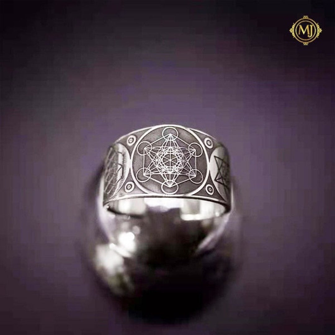 Metatron Cube Ring Adjustable Silver Cuff Ring Sacred Geometry Ring