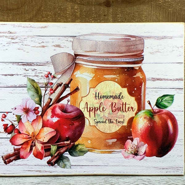 Homemade Apple Butter Jam-Jelly in Jar Wood Block Mini Sign 5x4 - Tiered Tray - Farm Style Plaque- Accent  Decoration - No. 517